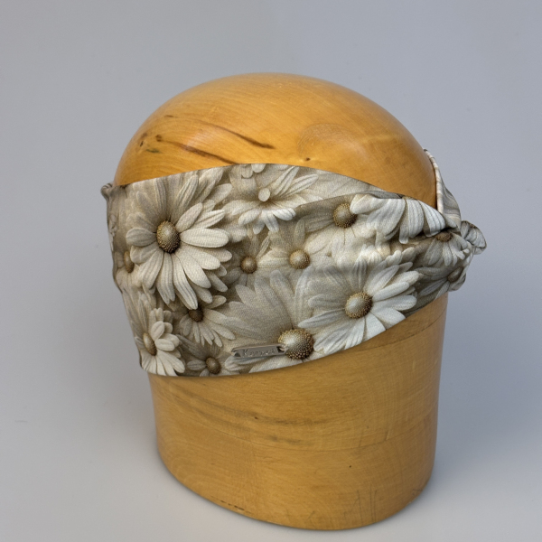 Dámská křížená čelenka béžová s potiskem kopretiny