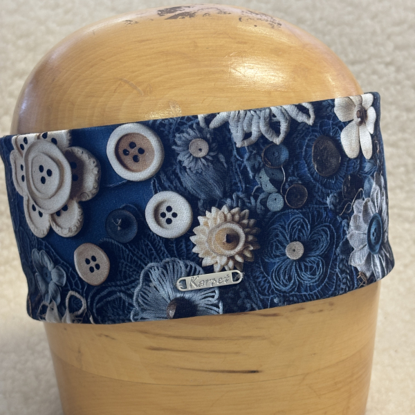 Dámská čelenka modrá  s potiskem knoflík