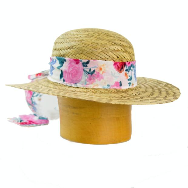 Dámský slaměný klobouk široká krempa zdobený šátkem